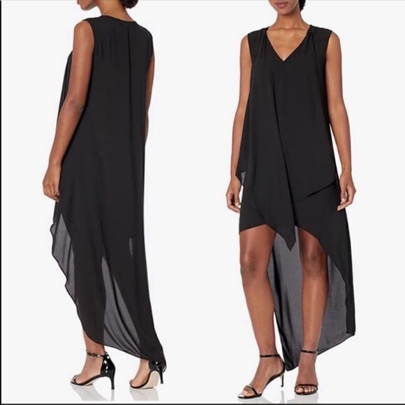 BCBGMAXAZRIA Sleeveless Cascade-Ruffle High-Low Dress Green XS - Picture 5 of 6